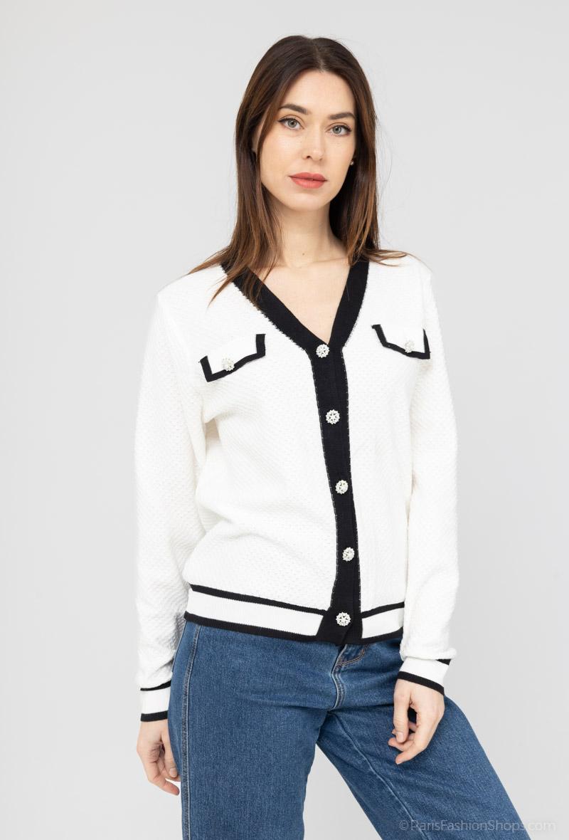 Veste tricotée avec profil contrasté White and black<br />(<strong>Frime</strong>)